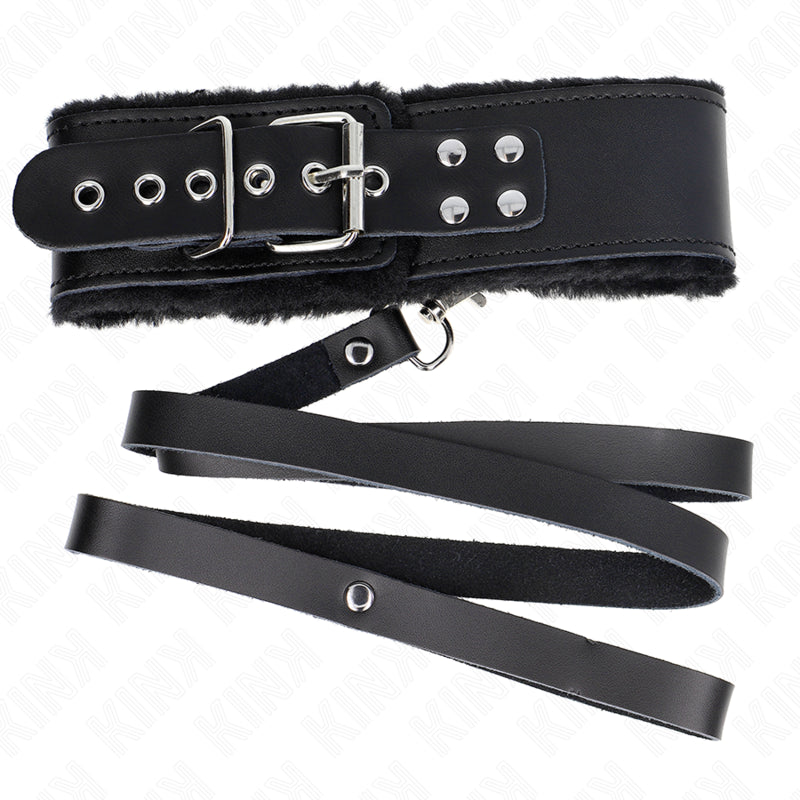 KINK COLLAR CON CORREA 116 CM DE PIEL NEGRO AJUSTABLE 40 48 CM X 6 CM