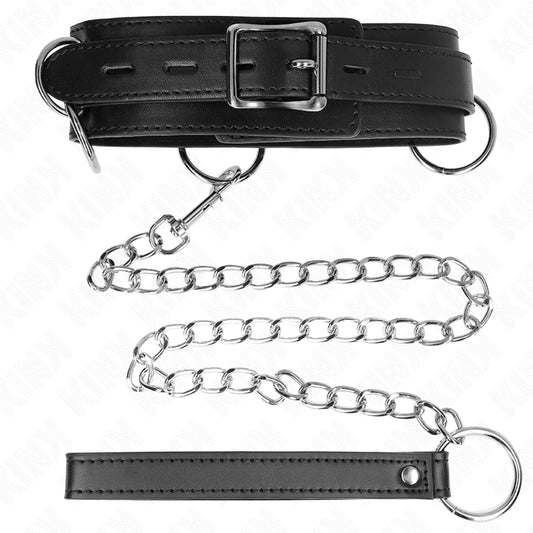 KINK COLLAR CON CORREA 80 CM ESCLAVITUD 3 ANILLOS 53 X 5 CM